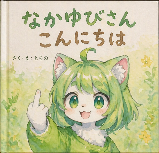 Watercolor Picture Book Cover 的 Qwen Image 提示词示例图:Generates a soft watercolor-style children's book cover featuring a cute character and customizable Japanese title text.