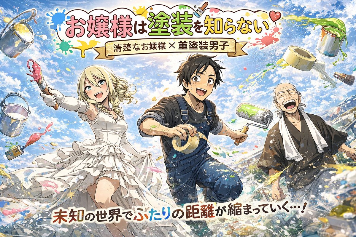 Anime Light Novel Cover with Painters GPT Image 2 prompt example: Generates a vibrant anime-style promotional illustration featuring characters painting, complete with stylized...