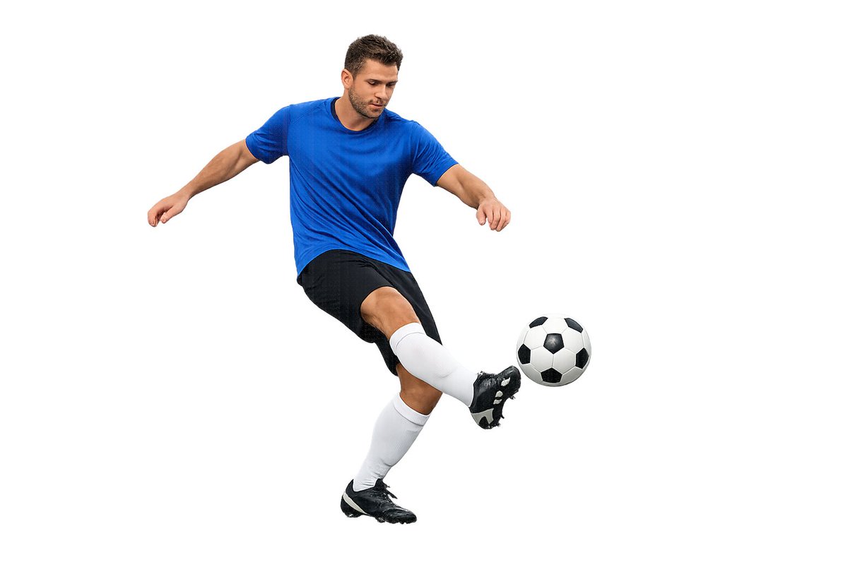 Transparent background soccer player Qwen Image 프롬프트 예시: A prompt specifically testing the model's ability to generate PNG-style images with transparency.