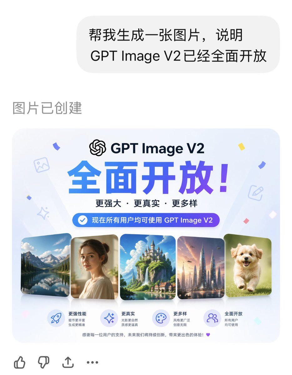 GPT-Image V2 Feature Announcement Qwen Image prompt example variation 2: A simple instruction to generate an image illustrating the full release of the GPT Image V2 model.