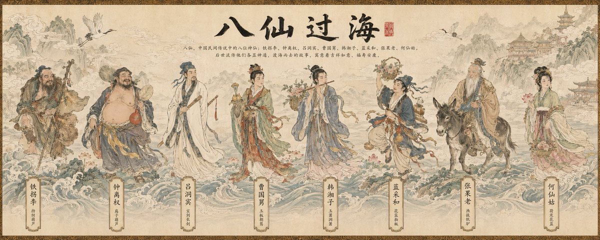 Traditional Chinese Scroll Illustration GPT Image 2 prompt example variation 2: A highly detailed prompt for creating a traditional Chinese gongbi style long scroll poster...