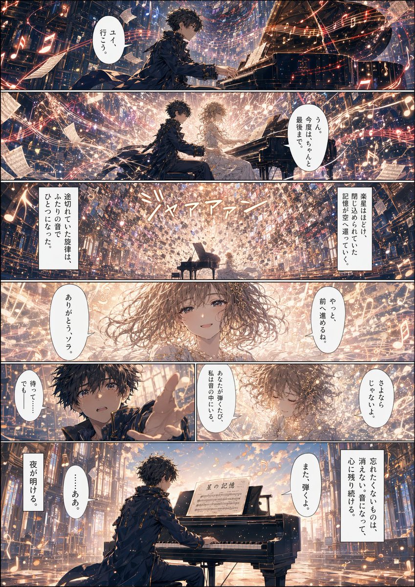 Background to Manga Layout Prompt のQwen Imageプロンプト例 バリエーション 4: A structural prompt that converts world-building background information into a finished 4-page manga or color spread.