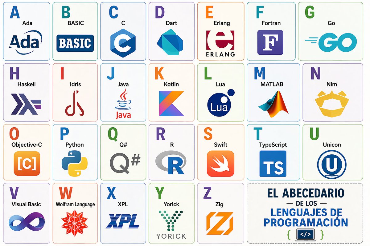 Programming Language Alphabet Prompt 的 GPT Image 2 提示词示例图:A prompt for generating an illustrated alphabet where each letter represents a specific programming language, showcasing...