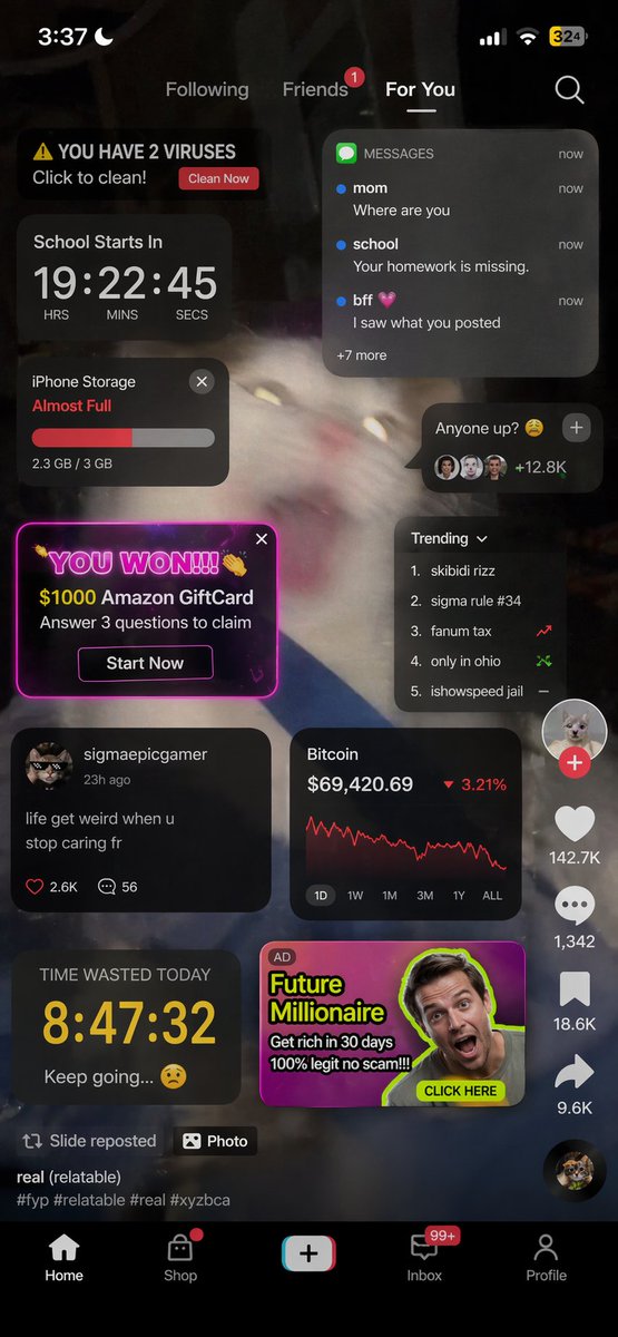 Zoomer UI Design Concept Qwen Image 프롬프트 예시 변형 2: A conceptual prompt for creating a stylized user interface themed around specific emotional states or generational aesthetics.