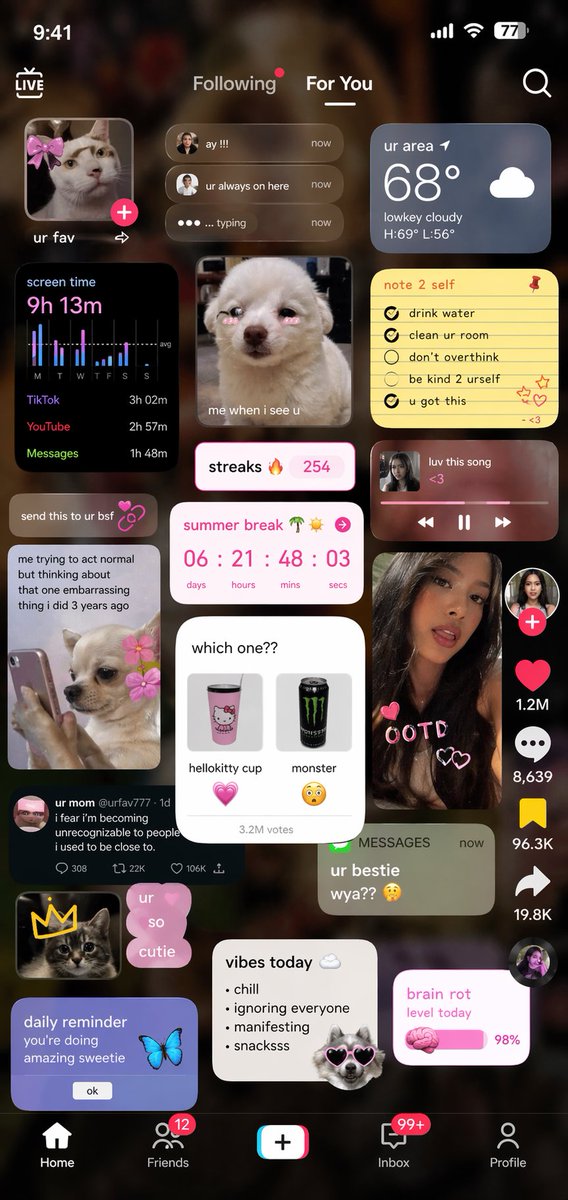 Zoomer UI Design Concept Qwen Image 프롬프트 예시: A conceptual prompt for creating a stylized user interface themed around specific emotional states or generational aesthetics.
