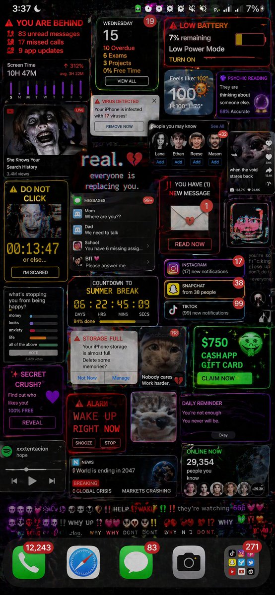 Zoomer UI Design Concept Qwen Image 프롬프트 예시 변형 4: A conceptual prompt for creating a stylized user interface themed around specific emotional states or generational aesthetics.