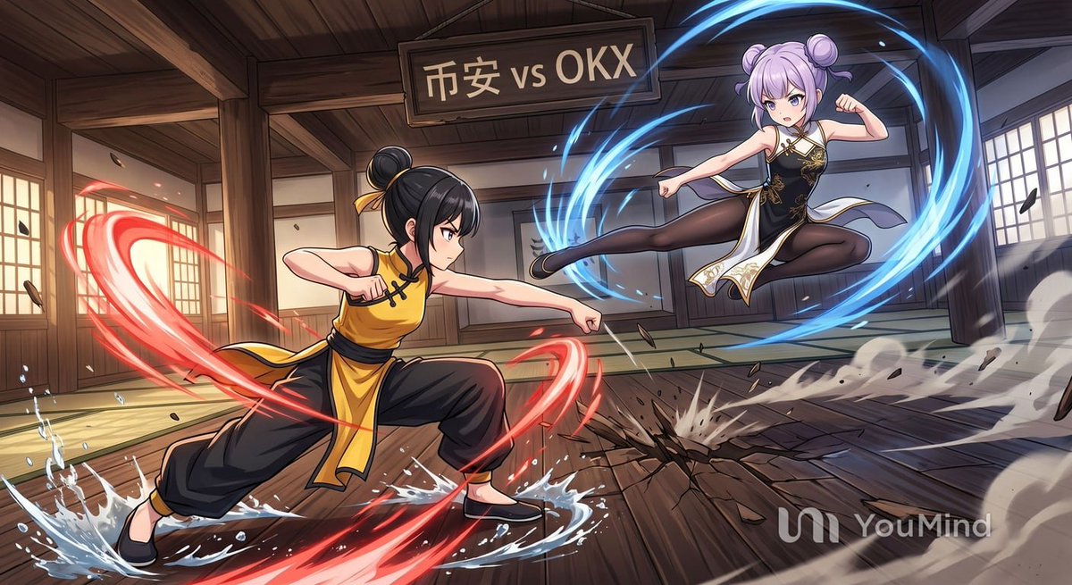Anime Martial Arts Dojo Duel のQwen Imageプロンプト例: This prompt generates a high-energy anime-style two-girl martial arts battle scene in a wooden dojo, ideal for dramatic...