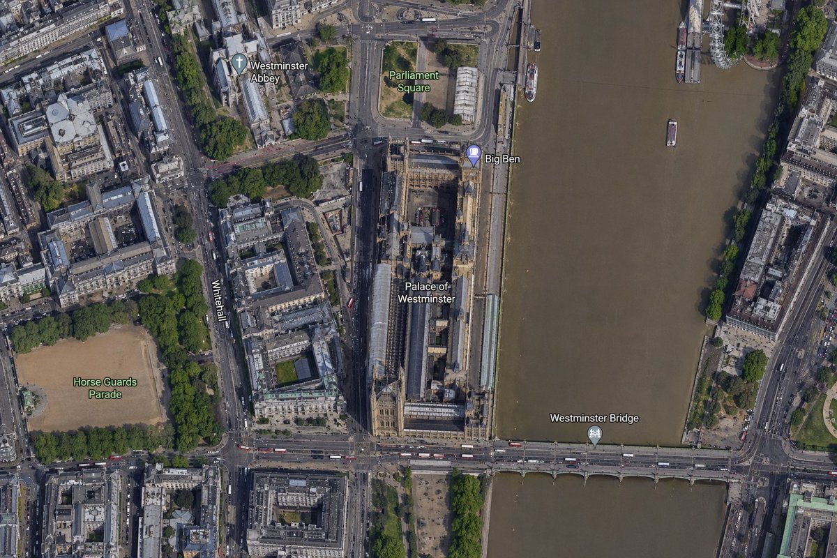 Satellite Map of Big Ben Area Qwen Image 프롬프트 예시: This prompt generates a realistic labeled satellite-style aerial map centered on Big Ben and the Palace of Westminster, useful...