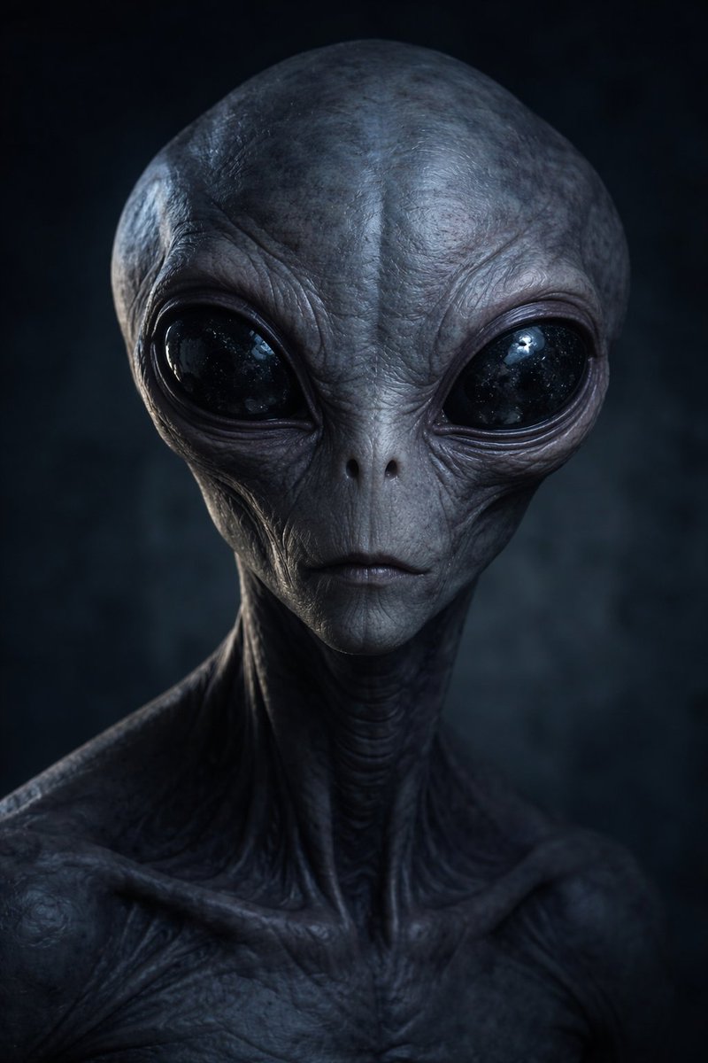 Uncanny Full-Body Alien Portrait GPT Image 2 prompt example variation 2: A dark photorealistic studio image of a gaunt humanoid alien, suited for creature concept art, sci-fi key...