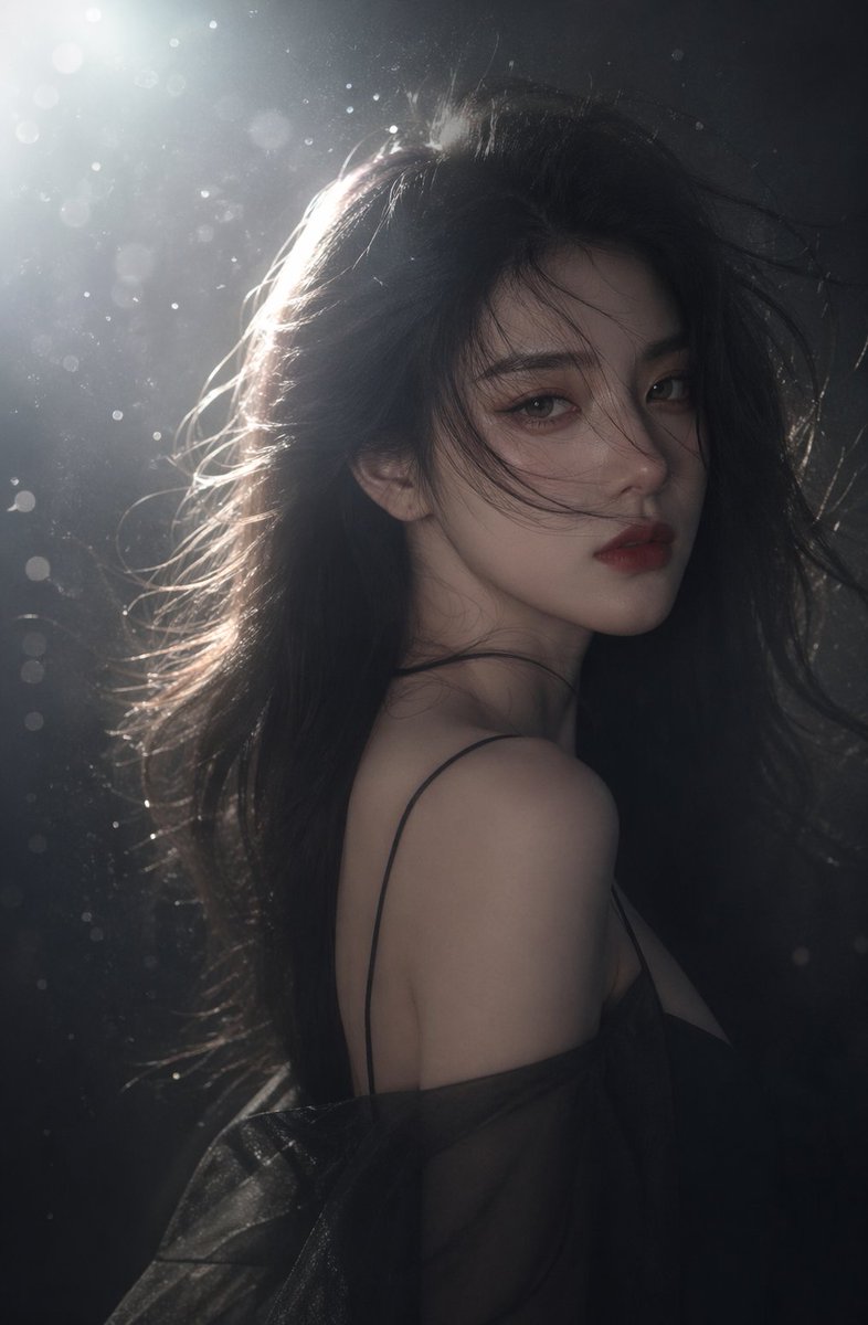 Cinematic Backlit Woman Portrait Qwen Image 프롬프트 예시: This prompt generates a moody, backlit fashion-style portrait of a woman with windblown hair, ideal for cinematic beauty...