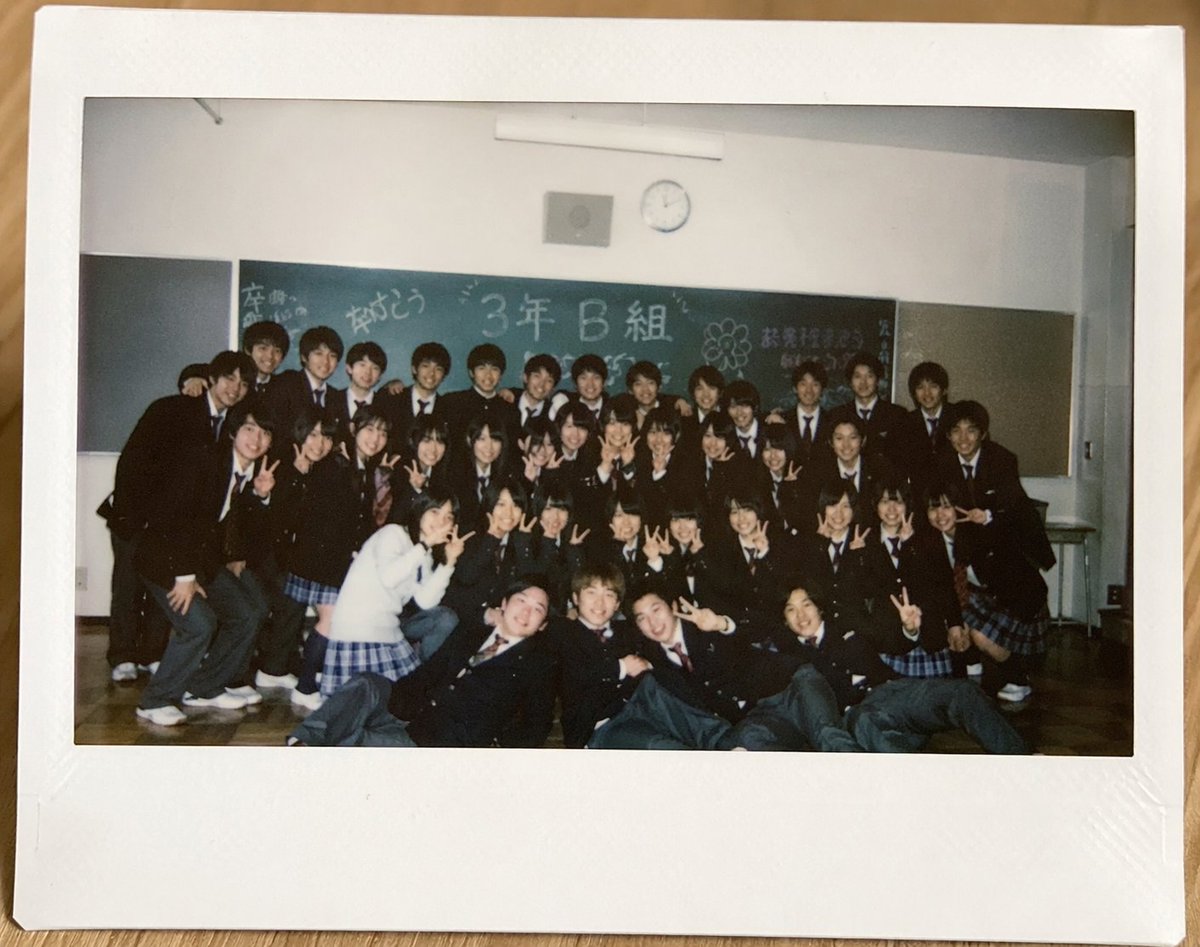 Polaroid of Japanese Class Graduation Photo GPT Image 2 prompt example: This prompt generates a nostalgic realistic instant-film photograph of a Japanese high school class group...
