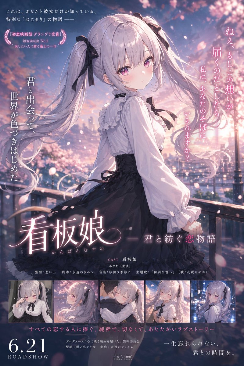 Anime Romance Movie Poster のQwen Imageプロンプト例 バリエーション 2: This prompt generates a polished Japanese anime-style theatrical poster for a bittersweet romance film, ideal for...