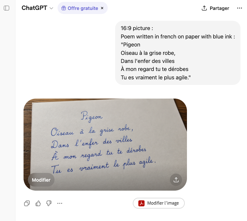 Handwritten French Poem on Paper Qwen Image prompt example: This prompt generates a realistic close-up photo of a handwritten French poem in blue ink on white paper, suitable for...