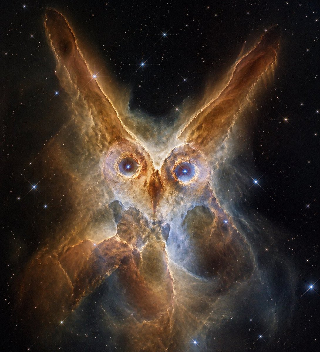 Owl-Shaped Nebula in Deep Space Qwen Image prompt example: This prompt generates a realistic cosmic scene of a nebula naturally resembling an owl, ideal for surreal astronomy art...