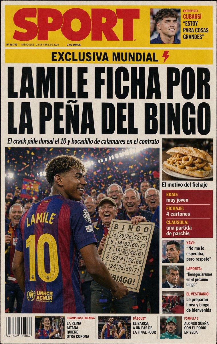 Satirical Spanish Sports Front Page Qwen Image prompt example: This prompt generates a realistic parody sports newspaper cover in Spanish, ideal for humorous football transfer...