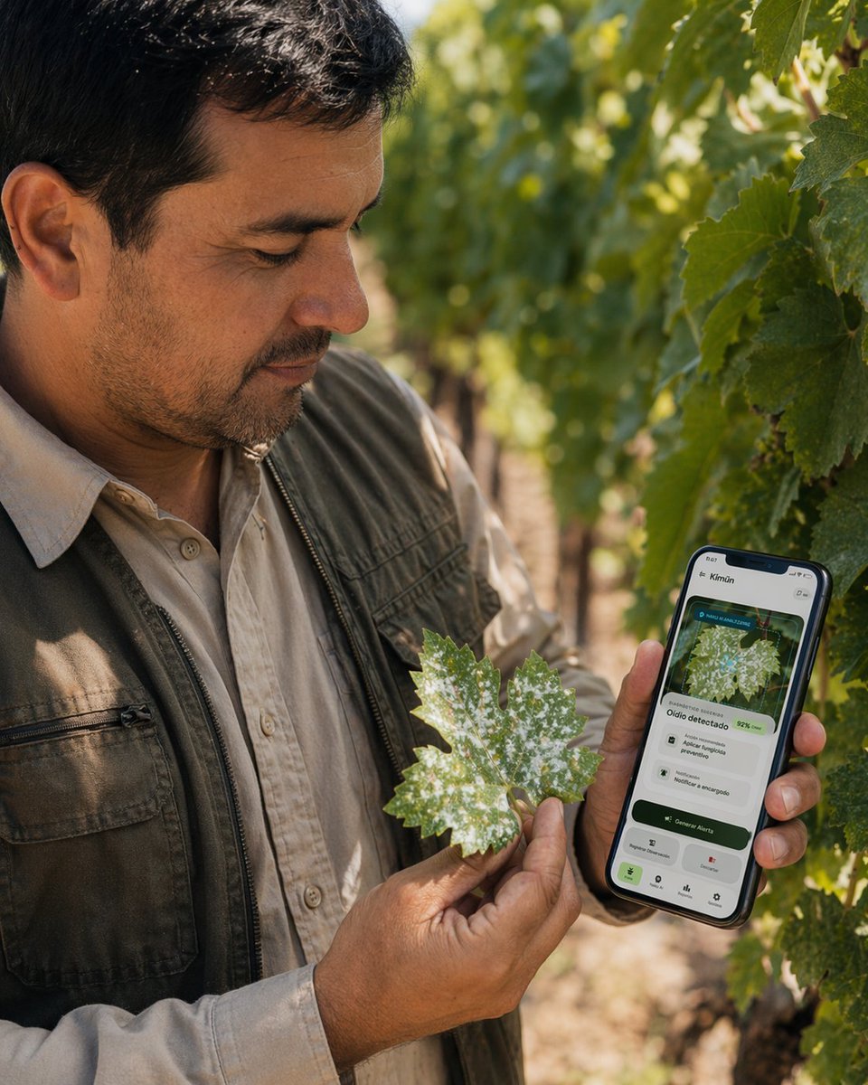 Agritech magazine cover from app screenshot Qwen Image prompt example variation 2: This prompt turns a mobile app screenshot into a realistic Spanish-language agricultural...