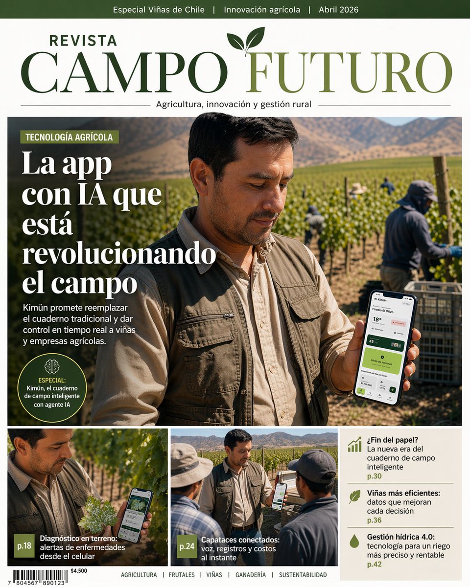 Agritech magazine cover from app screenshot Qwen Image prompt example: This prompt turns a mobile app screenshot into a realistic Spanish-language agricultural magazine cover,...