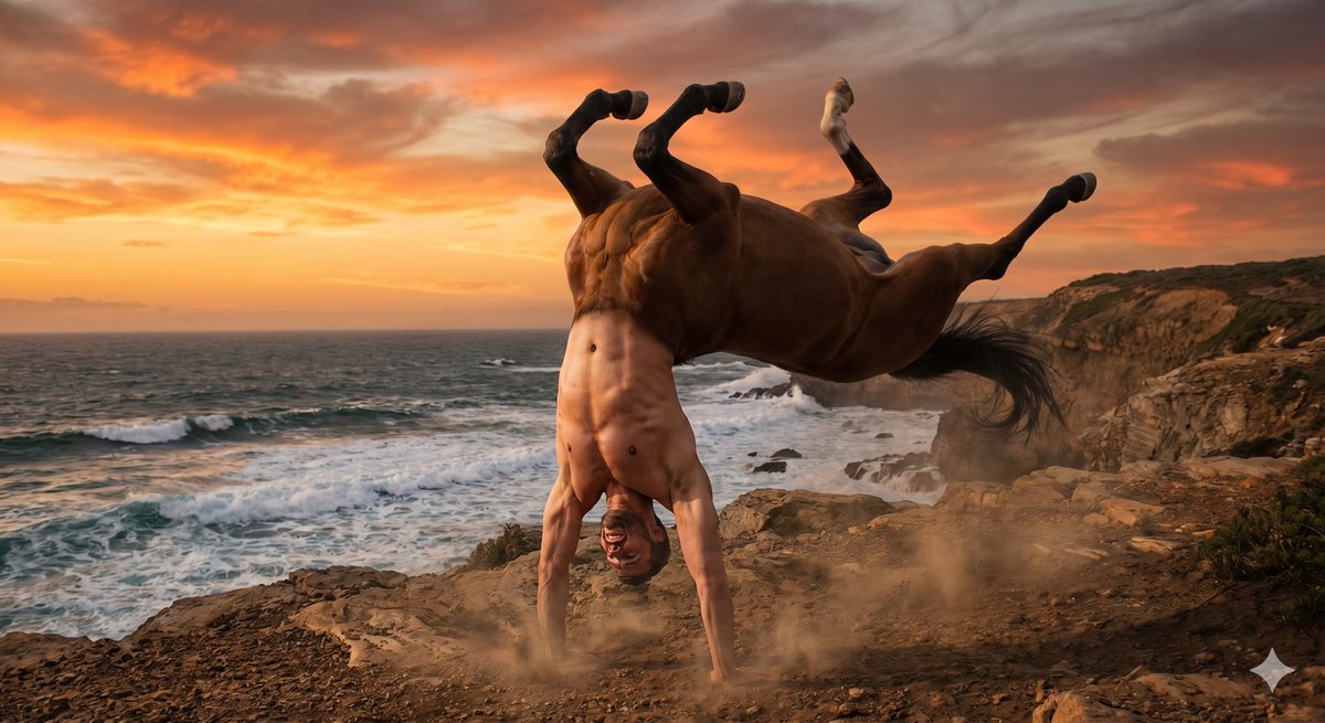 Centaur handstand prompt for GPT Image 2 のQwen Imageプロンプト例: A simple test prompt for GPT Image 2 attempting to generate a centaur performing a handstand.
