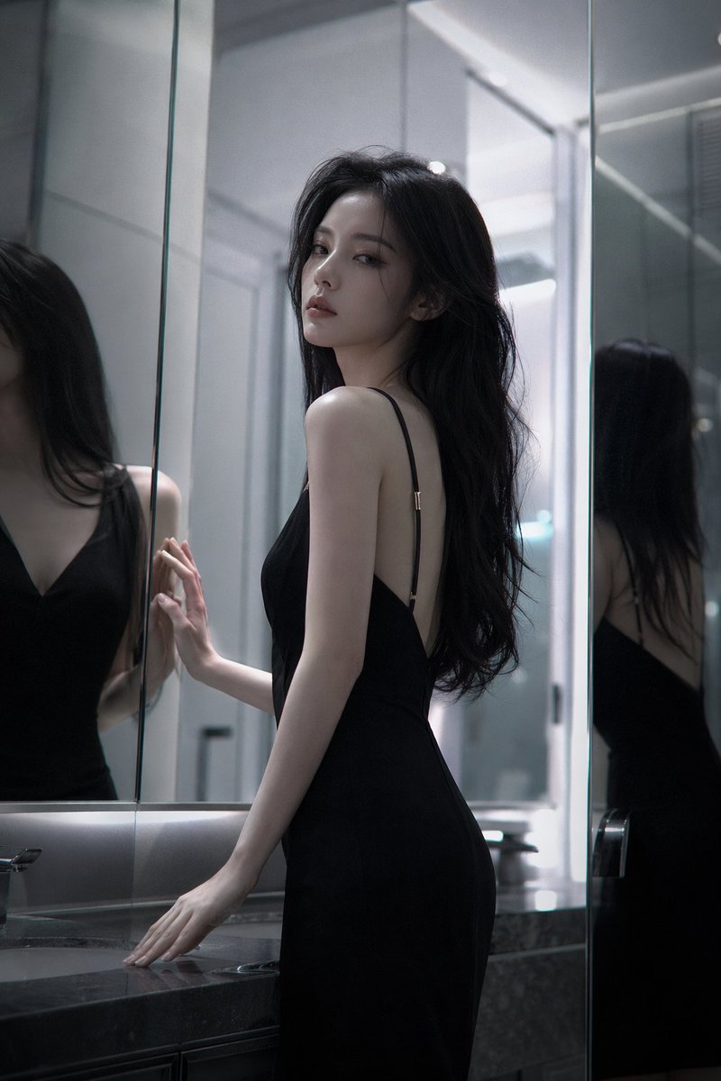 Atmospheric cold glamor mirror portrait GPT Image 2 prompt example: A highly detailed fashion editorial prompt for a woman's portrait in a mirrored space with complex lighting...