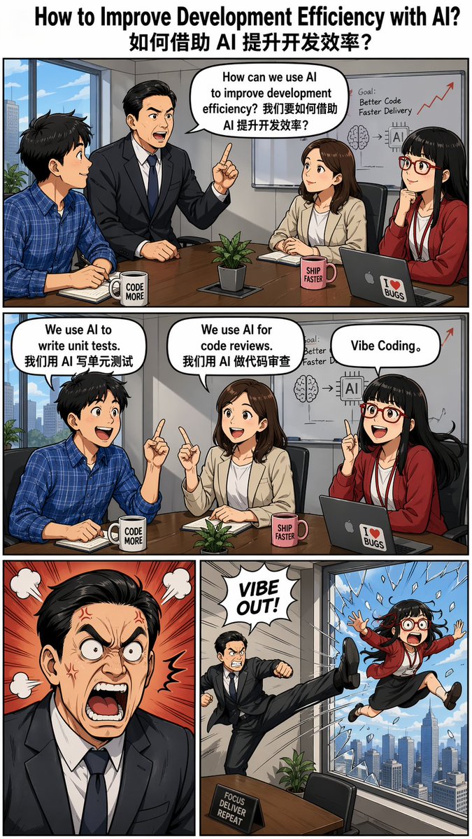 Out the Window meme comic prompt Qwen Image prompt example: A detailed prompt to generate a four-panel comic in the style of the 'Out the Window' meme, including character...