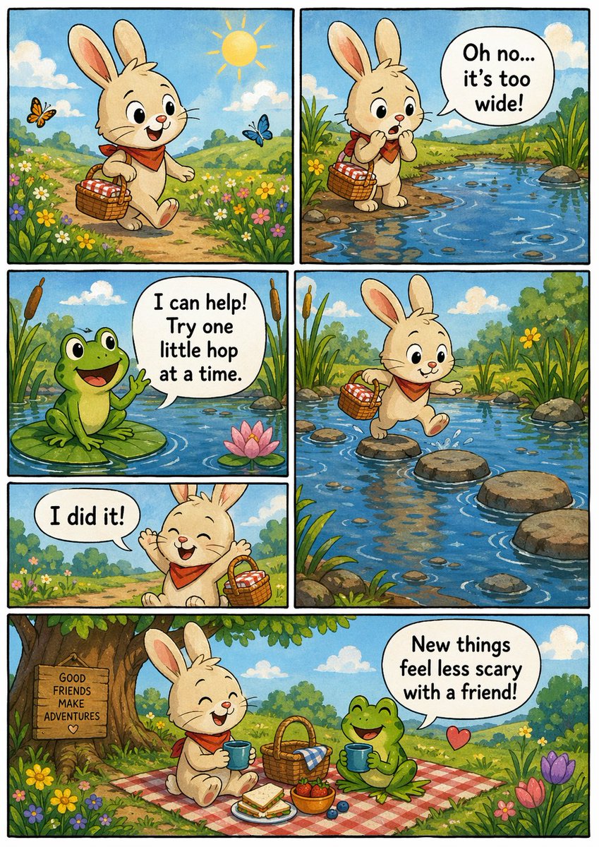 Indie Comic Book Page のQwen Imageプロンプト例: A prompt for an indie-style comic book page designed for children's stories.