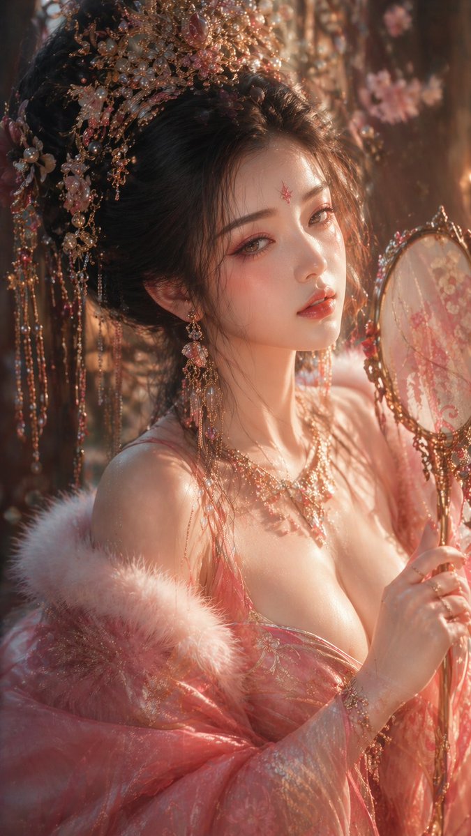 Tang Dynasty Aesthetic CG Illustration 的 GPT Image 2 提示词示例图:A highly detailed prompt for creating an elegant Eastern beauty in a traditional Tang Dynasty style with cinematic...
