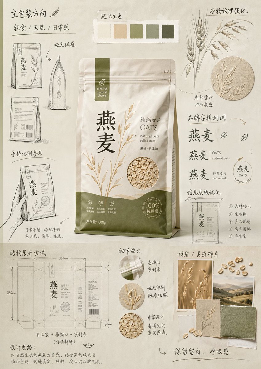 Packaging Design Proposal Board Prompt GPT Image 2 prompt example variation 2: A highly detailed prompt for creating professional hand-drawn style product packaging design...