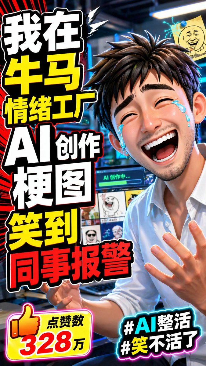 Social Media Meme Cover Qwen Image 프롬프트 예시: A prompt for designing a viral video cover for social media with bold text and exaggerated facial expressions.