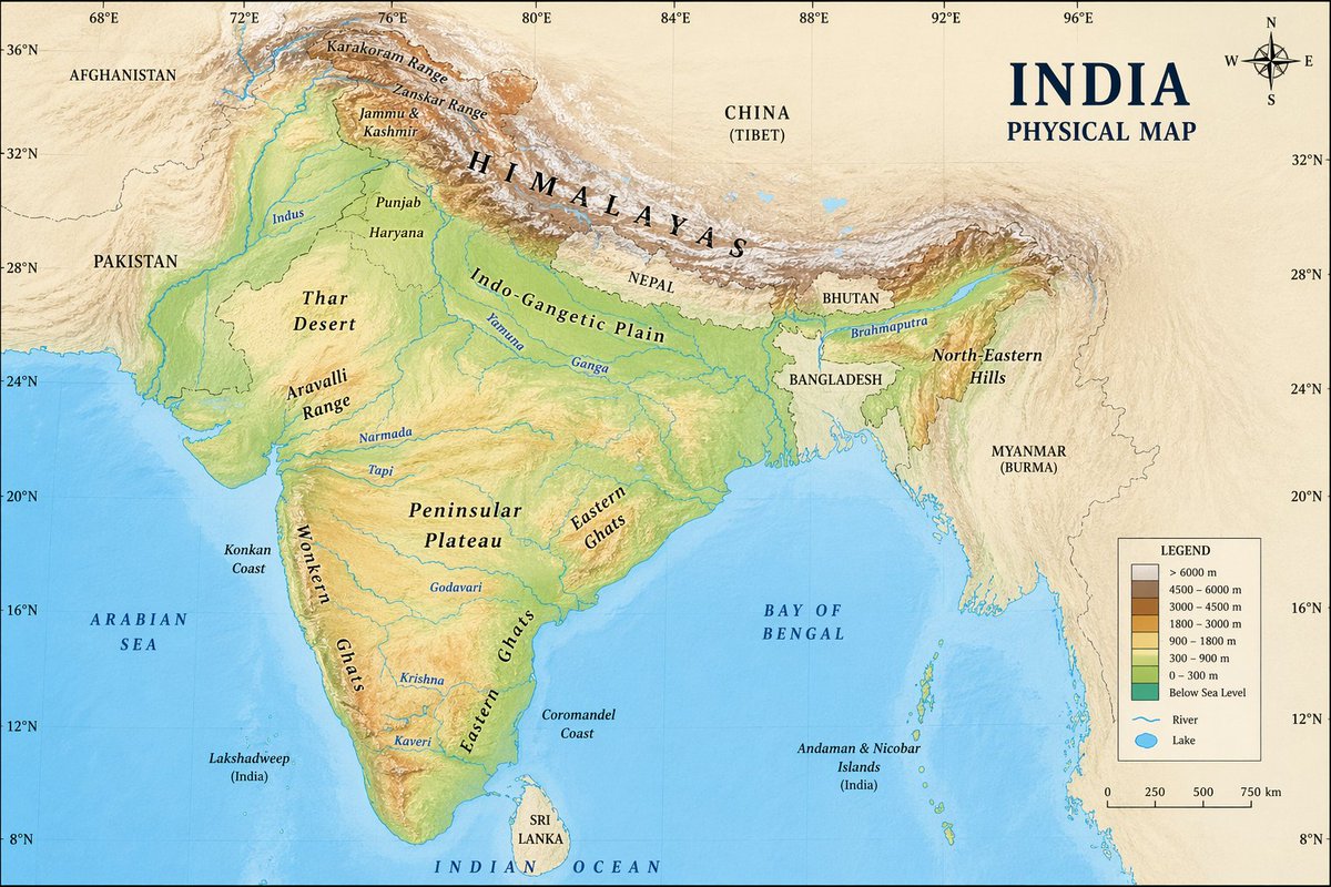 Geographic Map Illustration のQwen Imageプロンプト例: Creates a visual representation or artistic rendering placed over a physical map of a specific region like India.