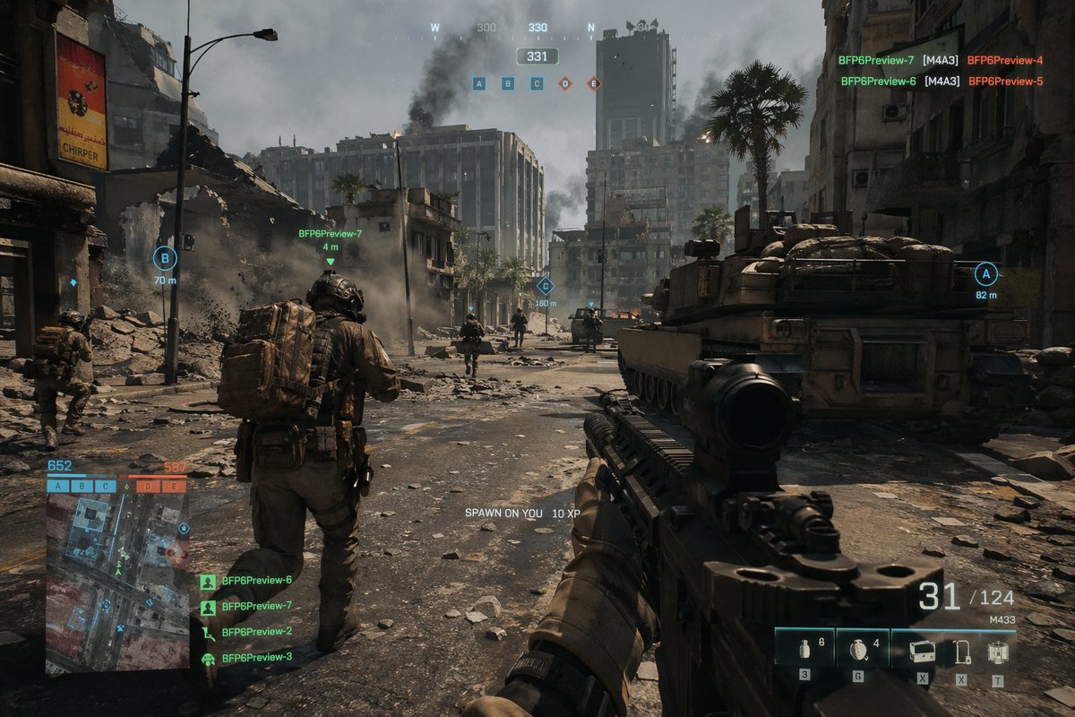 Battlefield In-game Screenshot Prompt 的 GPT Image 2 提示词示例图:A prompt designed for GPT Image 2 to generate highly realistic in-game screenshots that mimic the visual style and UI...