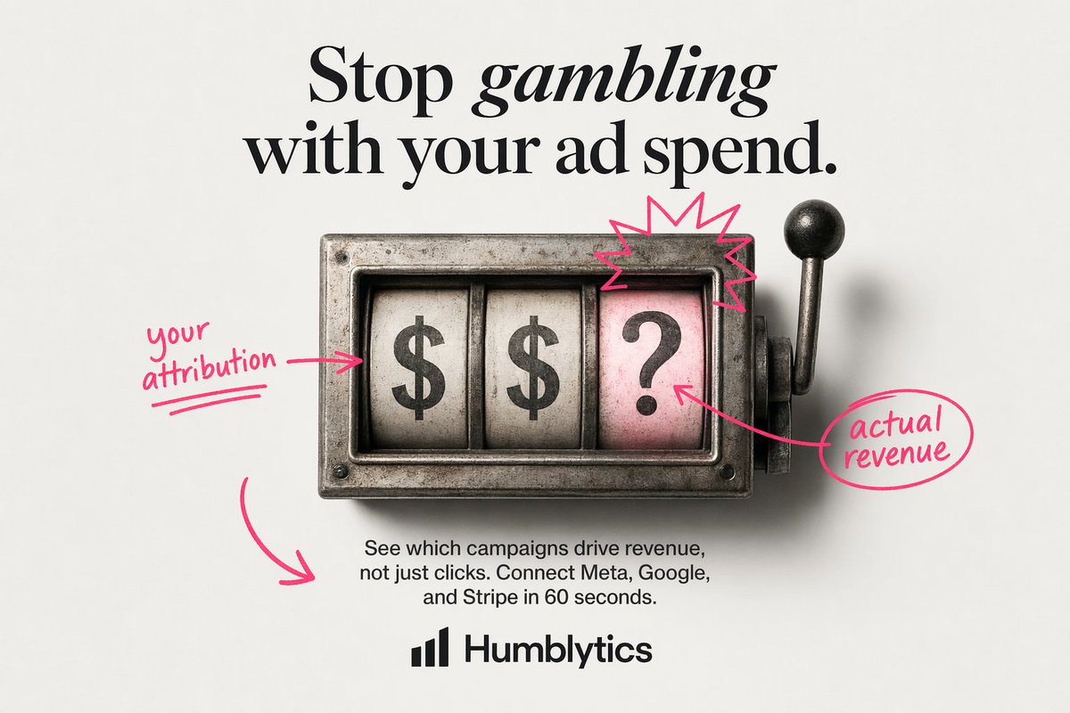 Minimal Slot Machine Attribution Ad Qwen Image prompt example: This prompt generates a polished static marketing ad with a vintage slot machine metaphor, handwritten annotations,...