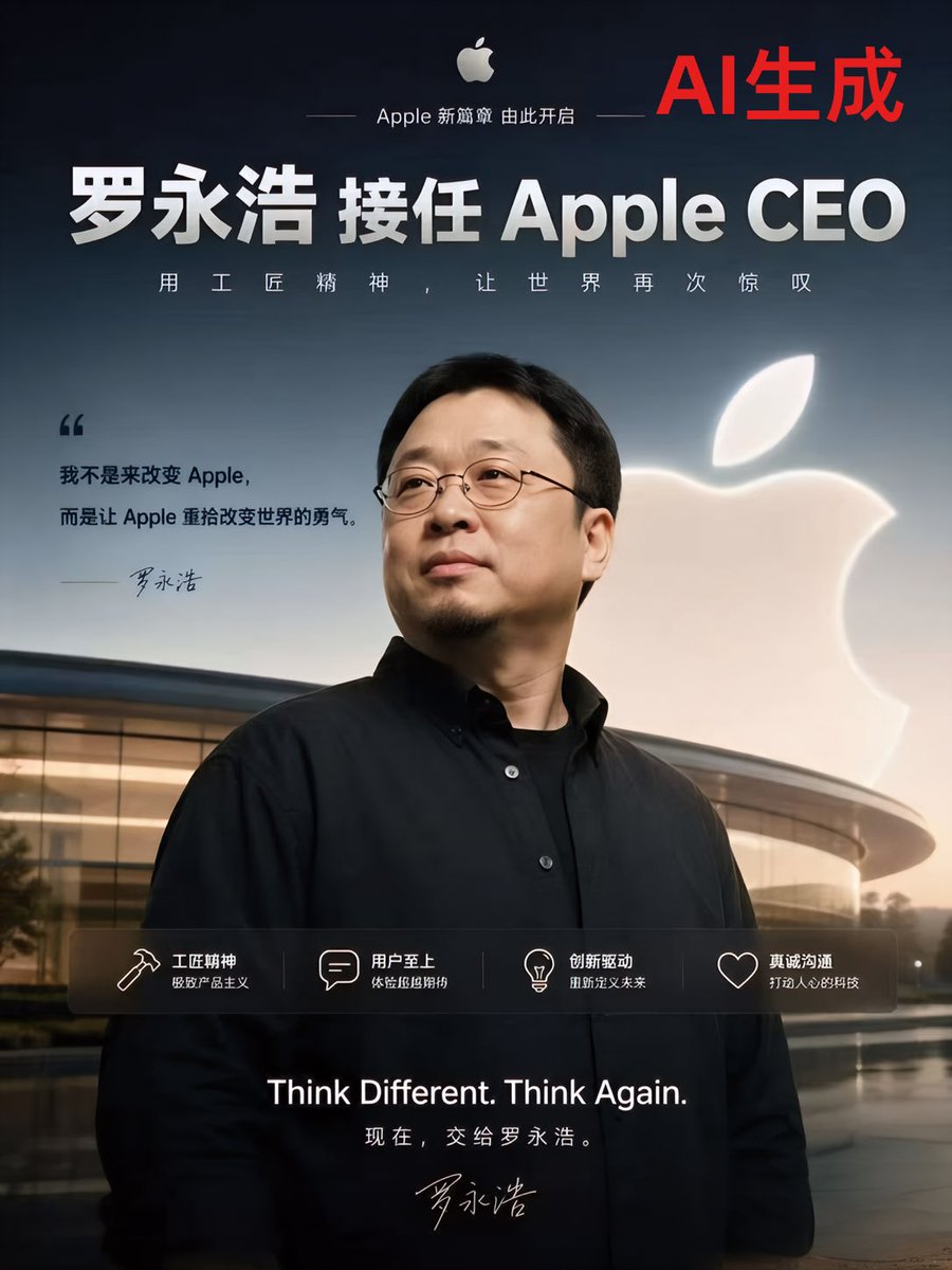 Apple-Style CEO Announcement Poster Qwen Image prompt example: This prompt generates a photorealistic Chinese tech-brand leadership announcement poster styled like a premium...