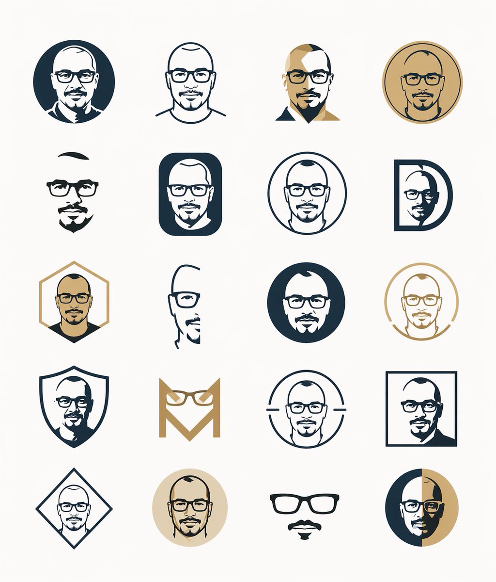 Minimal Male Avatar Logo Grid 的 GPT Image 2 提示词示例图：A clean vector design sheet showing 20 variations of male avatar and eyewear logo icons, useful for branding exploration or...