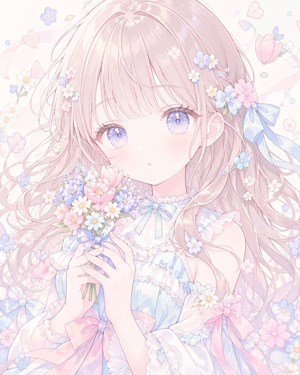 Pastel Faceless Anime Floral Portrait GPT Image 2 prompt example: This prompt generates a soft pastel anime girl wallpaper with a hidden face, floral details, and a dreamy shoujo...