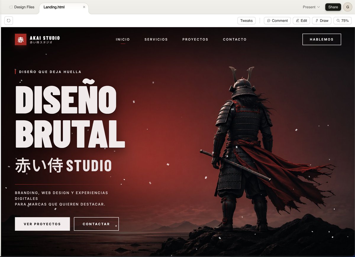 Cinematic Samurai Agency Landing Page GPT Image 2 prompt example: This generates a high-end dark web landing page hero for a creative studio, ideal for showcasing bold branding,...