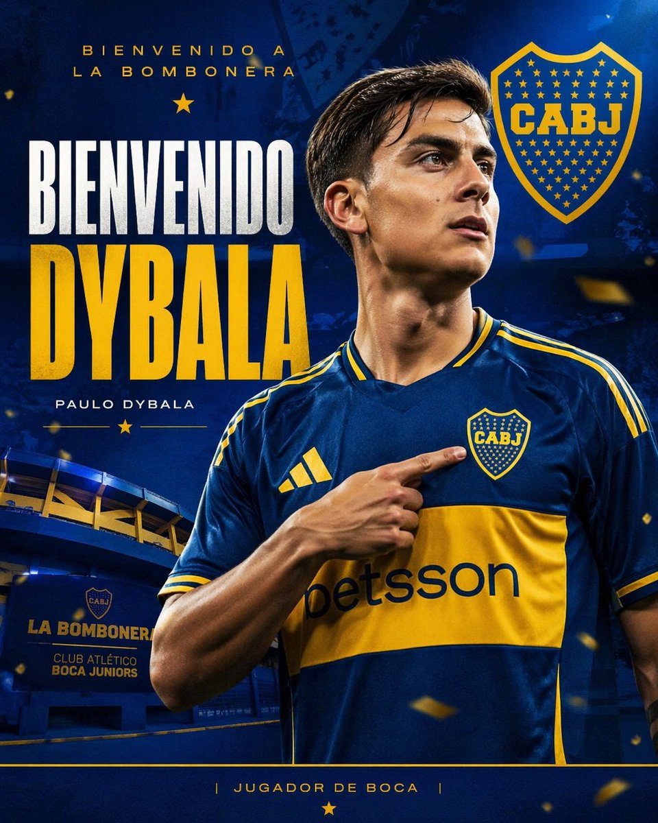 Boca Juniors Welcome Poster GPT Image 2 prompt example: A high-impact football signing announcement poster for social media, ideal for presenting a star player joining Boca...