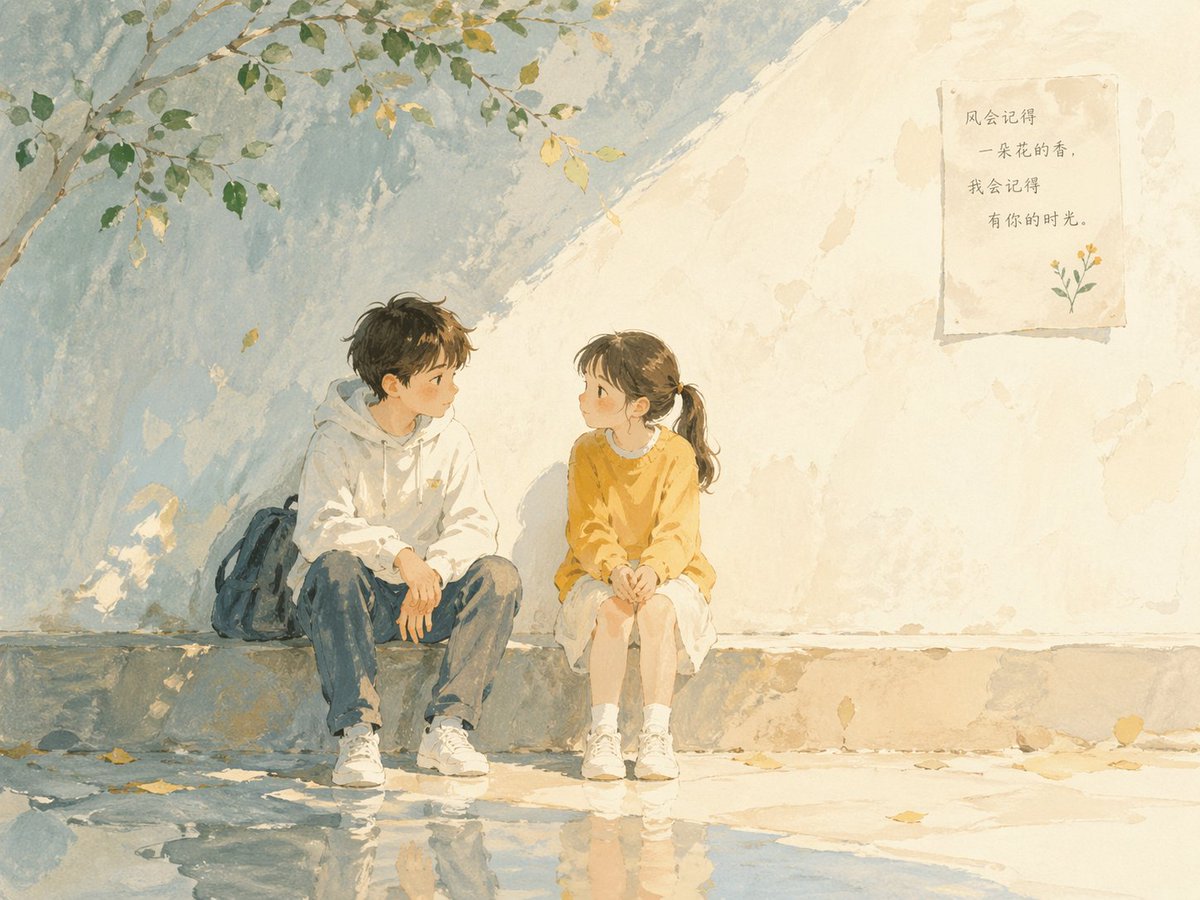 Children's Book Illustration Prompt Qwen Image 프롬프트 예시: A prompt for creating soft, poetic children's book illustrations using watercolor and gouache textures with a focus on...