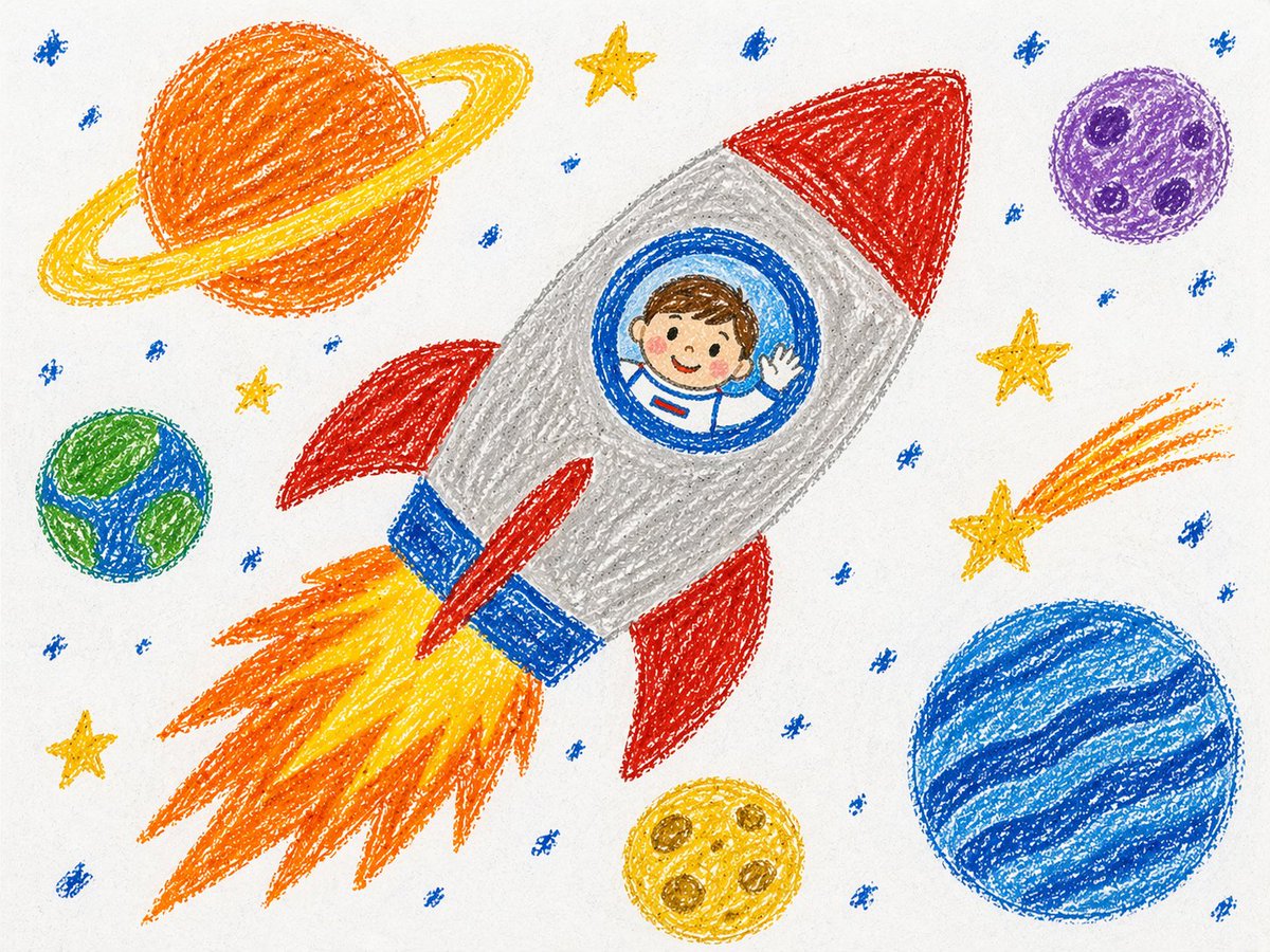Crayon Style Drawing Prompt GPT Image 2 prompt example variation 4: A prompt for generating nostalgic crayon-style illustrations with soft textures and playful, hand-drawn...