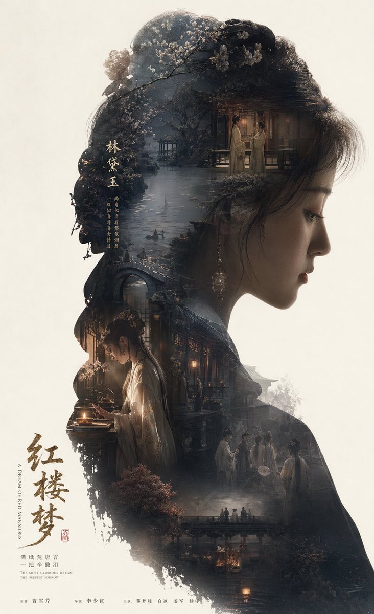 Epic Narrative Silhouette Movie Poster Qwen Image 프롬프트 예시: A complex structural prompt that uses a character's silhouette as a container for an entire world-building scene,...