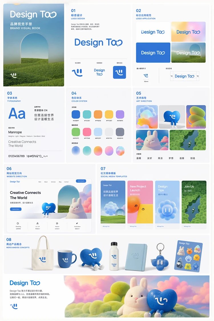 Futuristic Brand Visual Manual のQwen Imageプロンプト例 バリエーション 3: A detailed prompt for creating a sophisticated brand visual manual that balances toy-like energy with high-end tech...