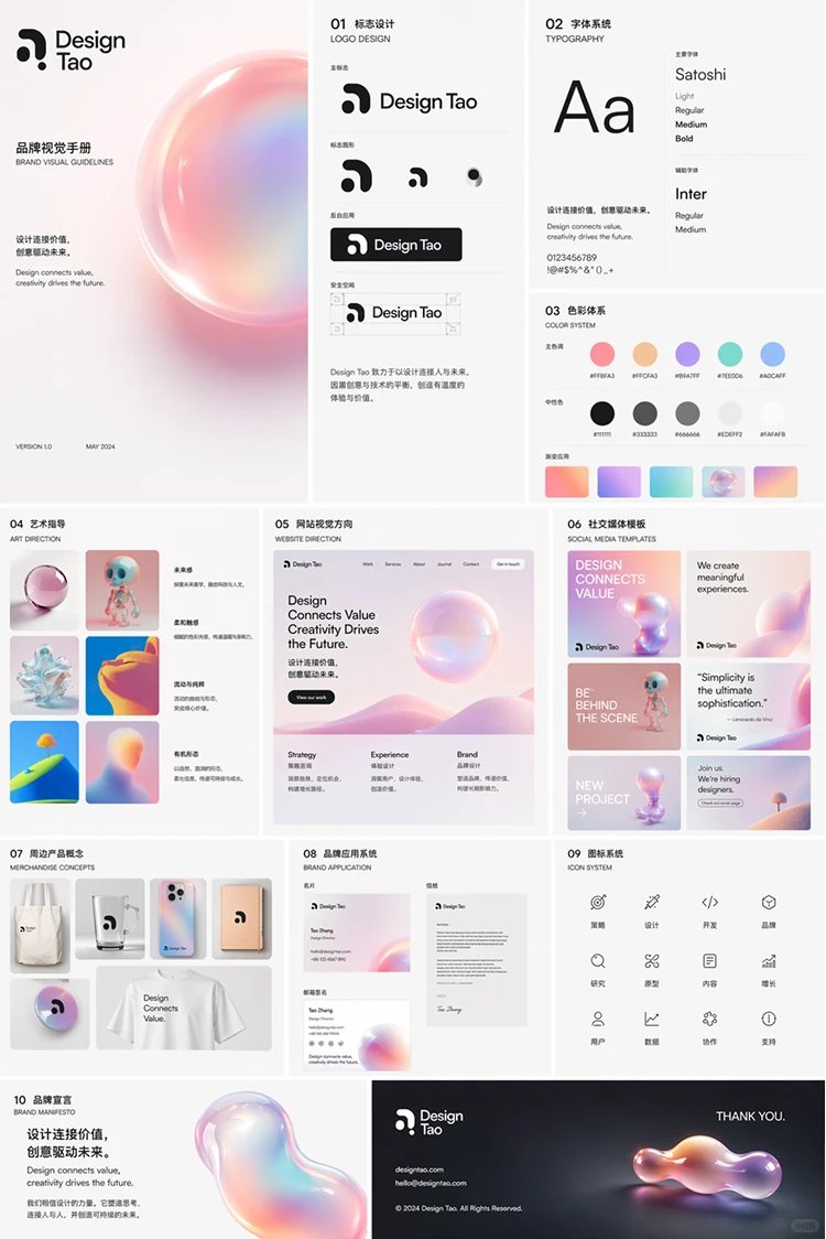 Futuristic Brand Visual Manual のQwen Imageプロンプト例 バリエーション 2: A detailed prompt for creating a sophisticated brand visual manual that balances toy-like energy with high-end tech...