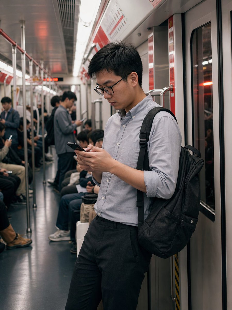 Programmer in Shanghai Metro 的 GPT Image 2 提示词示例图:A descriptive prompt for GPT Image 2 depicting a realistic scene of a programmer commuting in Shanghai.