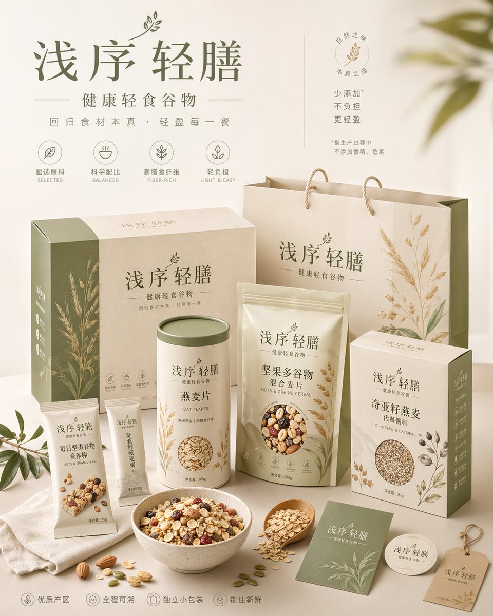 Professional Brand Packaging System のQwen Imageプロンプト例 バリエーション 2: A comprehensive, high-aesthetic prompt for creating a complete brand packaging system display with commercial...