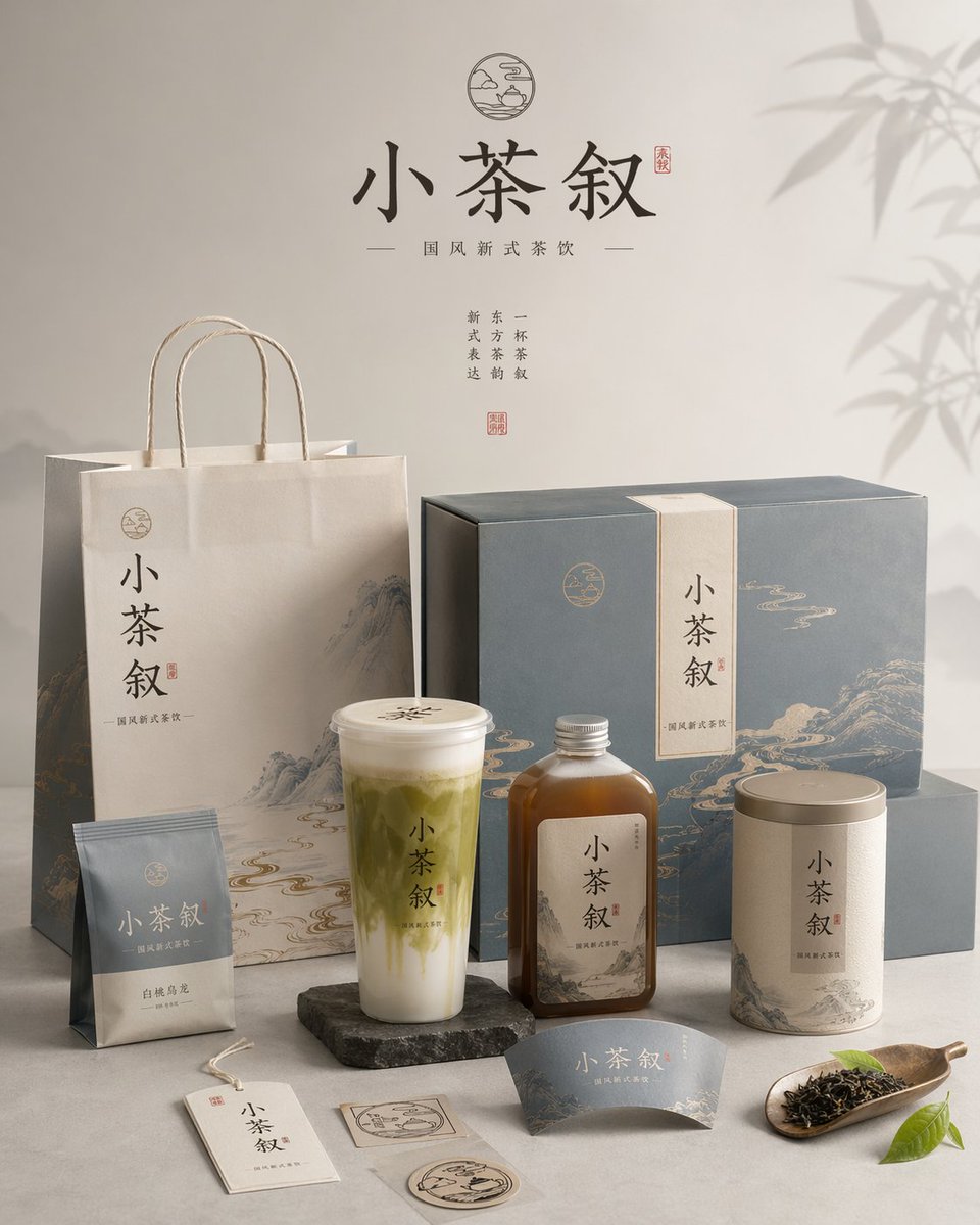 Professional Brand Packaging System のQwen Imageプロンプト例 バリエーション 4: A comprehensive, high-aesthetic prompt for creating a complete brand packaging system display with commercial...