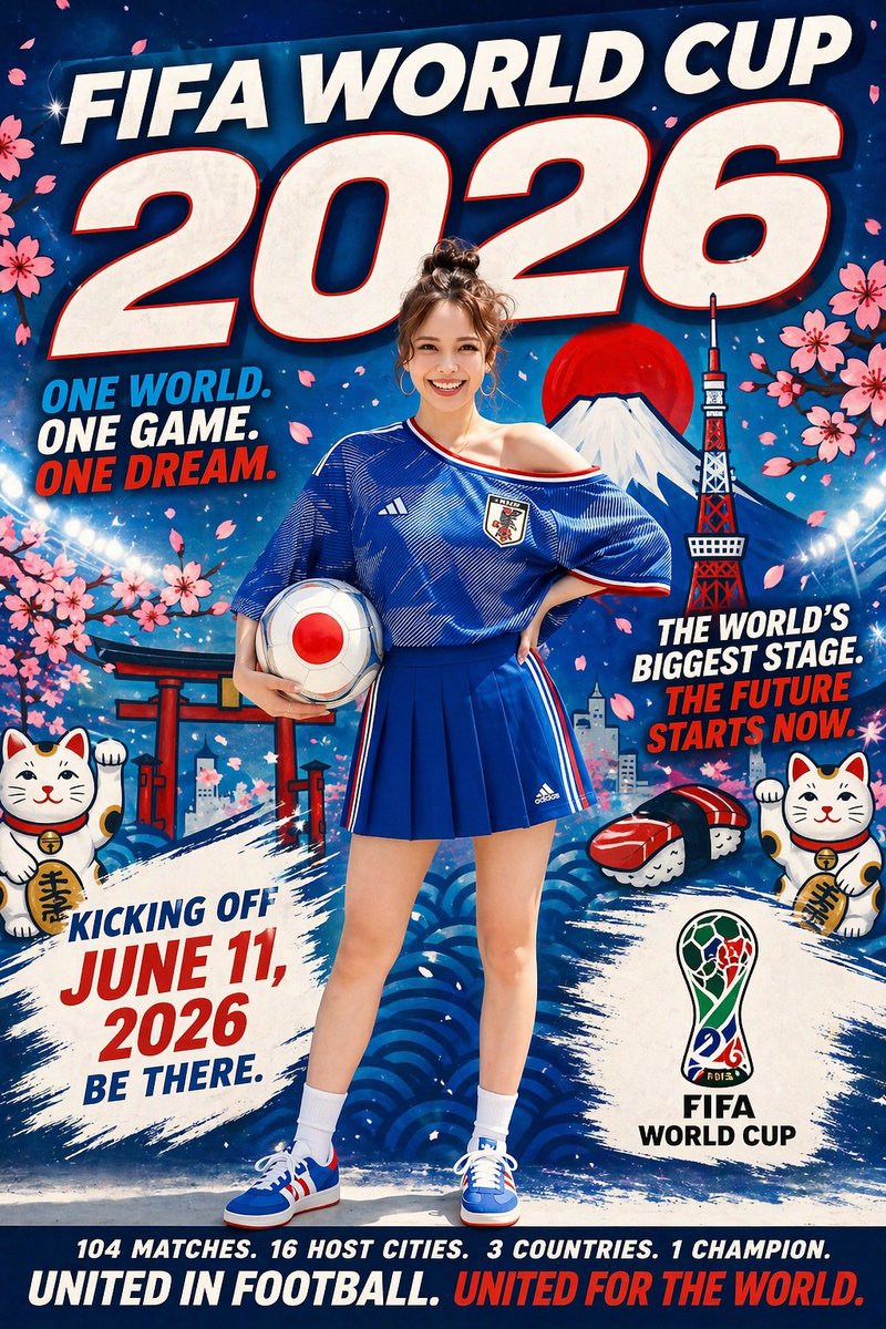 Minimalist World Cup poster のQwen Imageプロンプト例 バリエーション 2: A very brief prompt that generates a high-quality sports poster for the World Cup using GPT-Image-2.