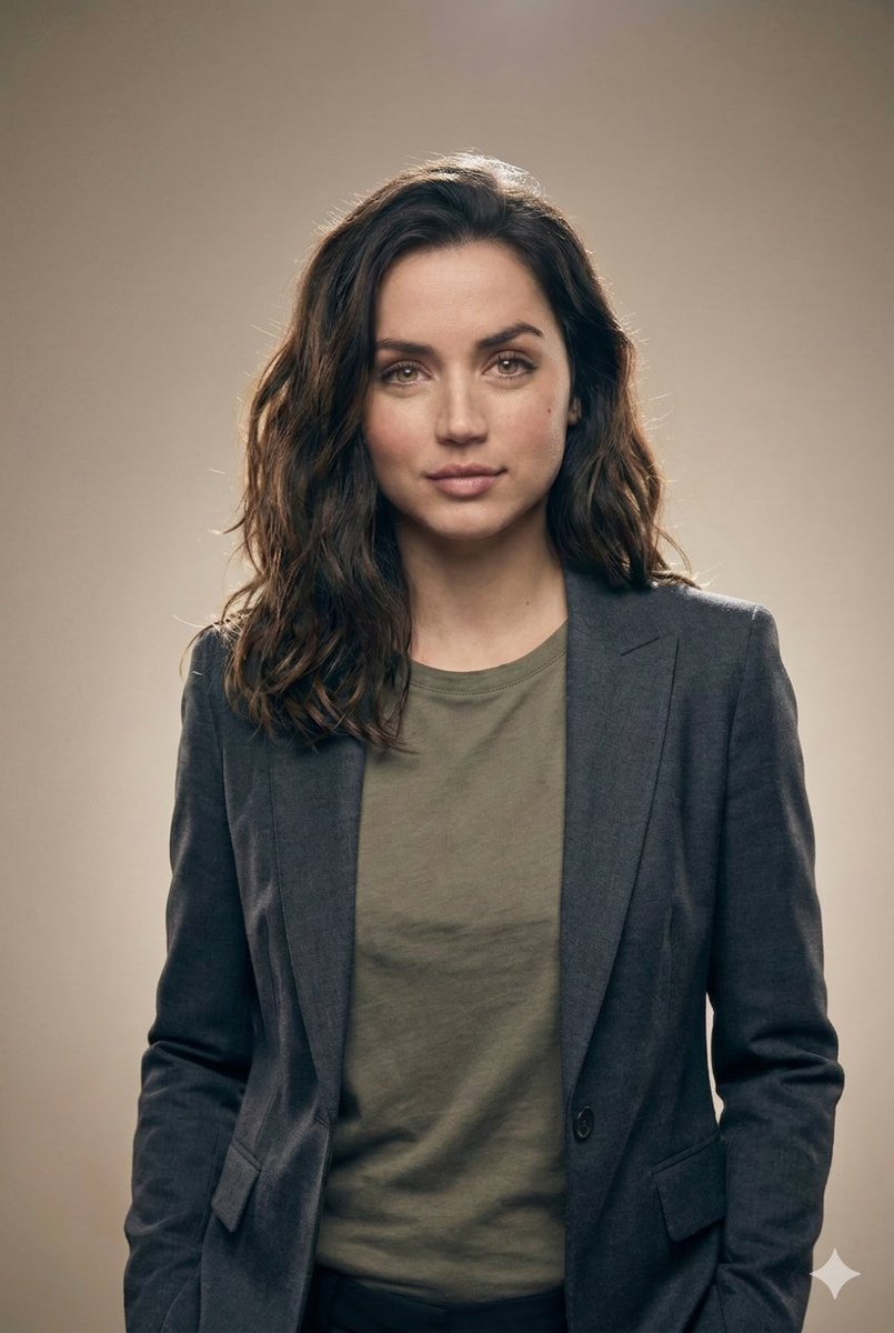 Editorial Studio Portrait in Blazer Qwen Image prompt example: This prompt generates a polished half-body studio portrait with modern muted styling, ideal for editorial,...