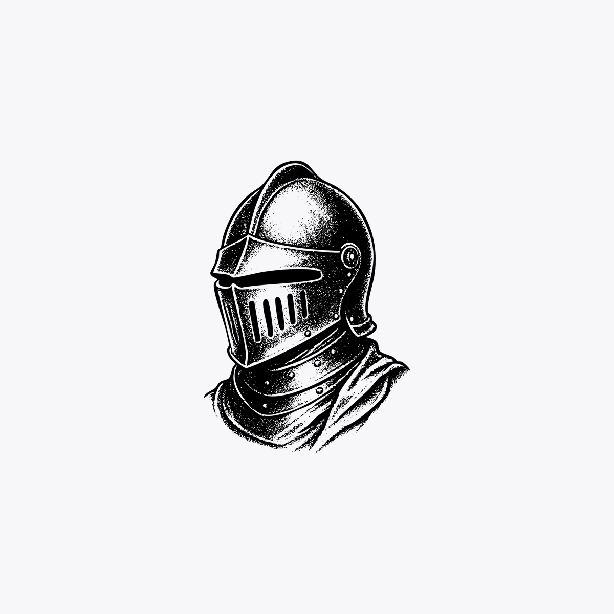Vintage Knight Helmet Etching Qwen Image 프롬프트 예시: This prompt generates a minimalist black-and-white antique-style illustration of a medieval knight helmet, suitable for logos,...