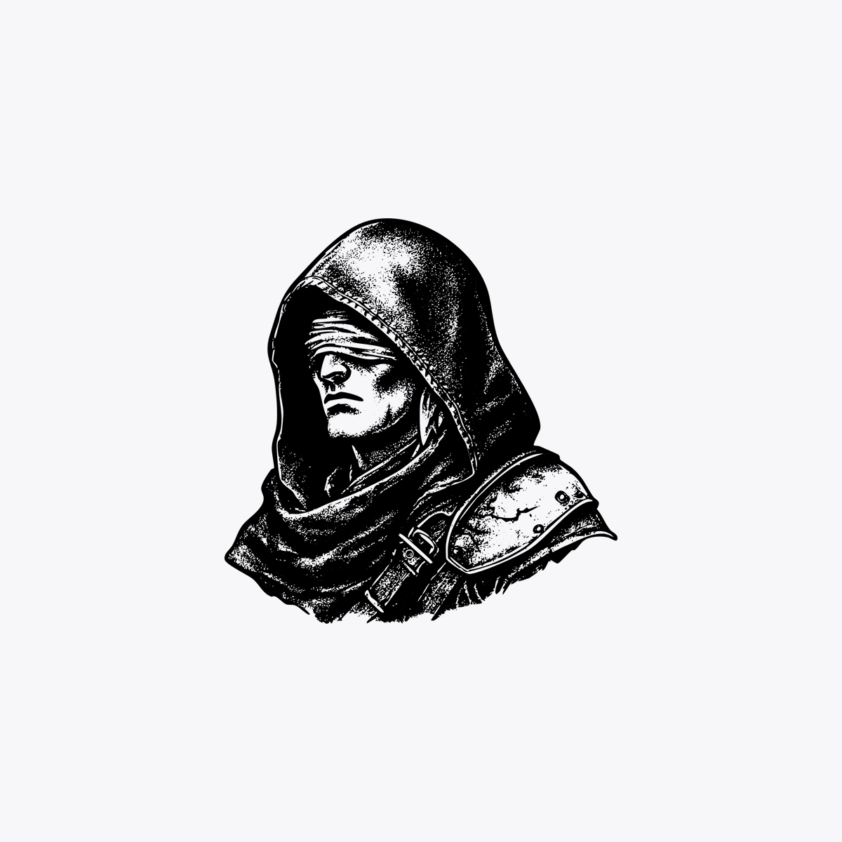 Hooded Rogue with Blurred Face Qwen Image prompt example: This prompt generates a stark single-subject dark fantasy portrait, useful for creating moody character art, avatars, or...