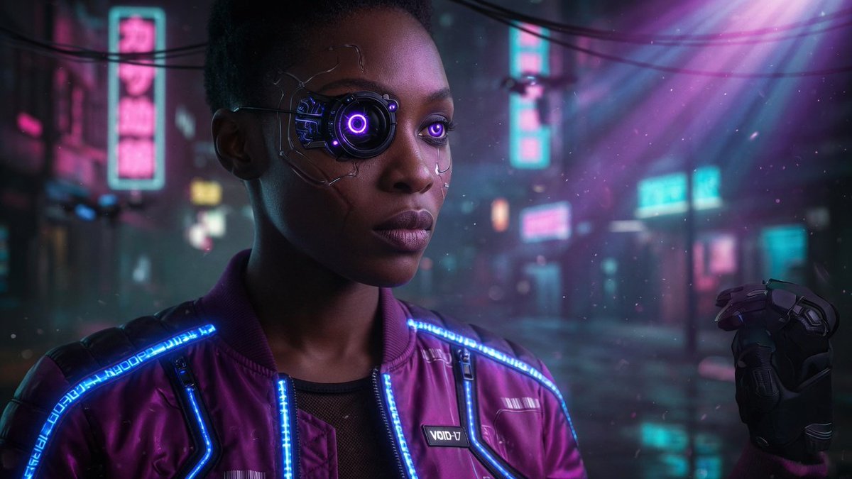 Cinematic Cyberpunk Woman Portrait 的 GPT Image 2 提示词示例图 变化图 2:A photoreal cinematic cyberpunk portrait prompt for generating a stylish neon-lit female character in a futuristic...