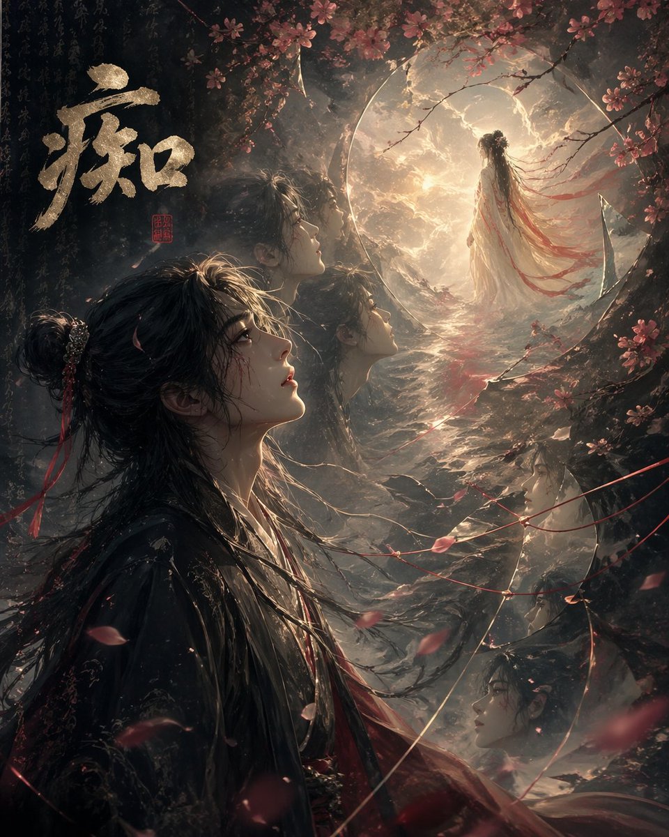 Chinese Obsession Moonlit Fantasy GPT Image 2 prompt example: This prompt generates a moody ancient Chinese fantasy poster centered on a single calligraphy character, ideal for...